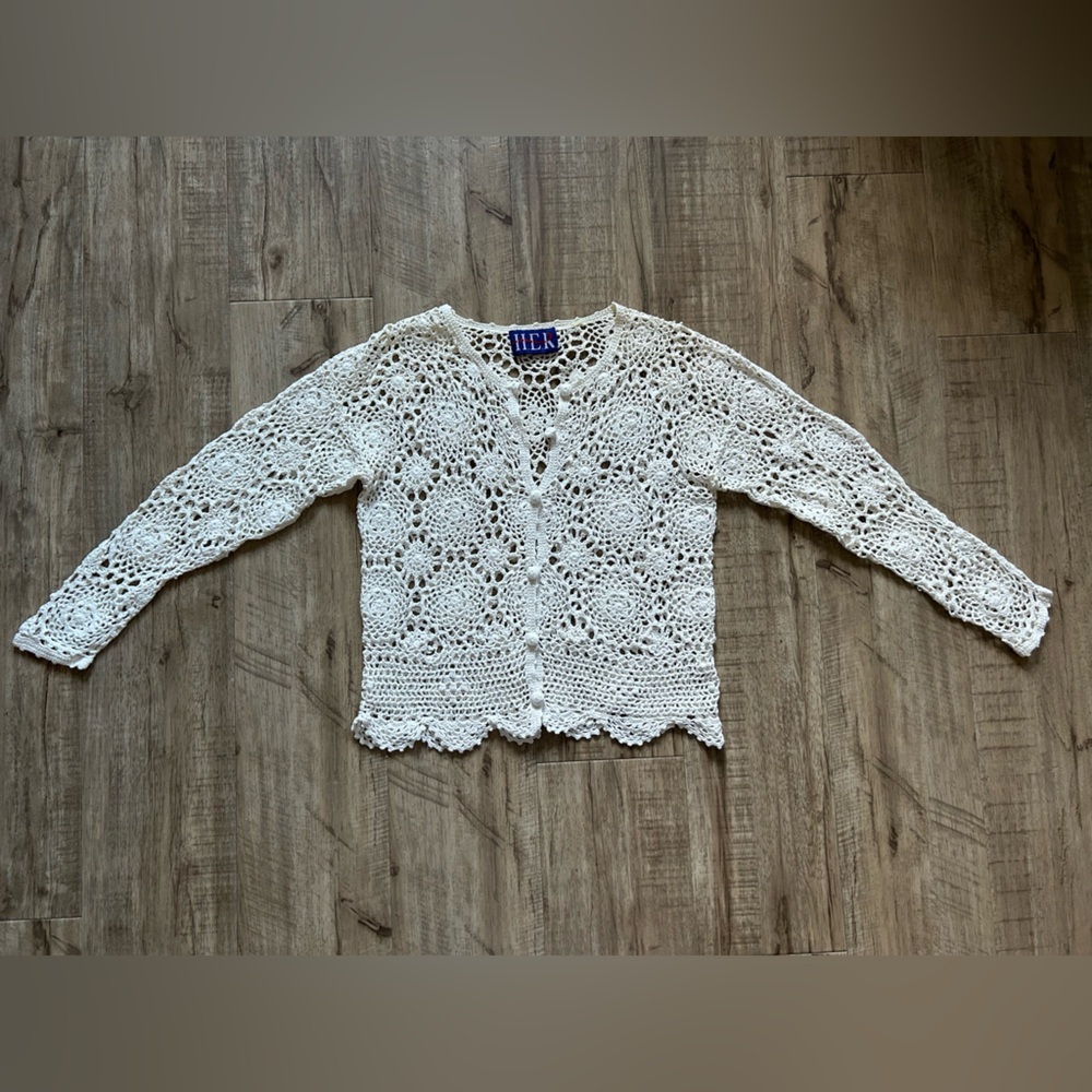 Vintage White Crochet Cardigan medallion boho bohemian summer romantic